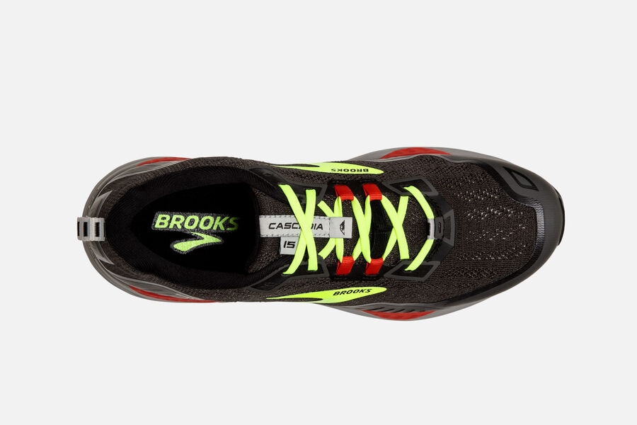 Brooks Cascadia 15 Trail Running Shoes Mens Black/Green 375926-TRL